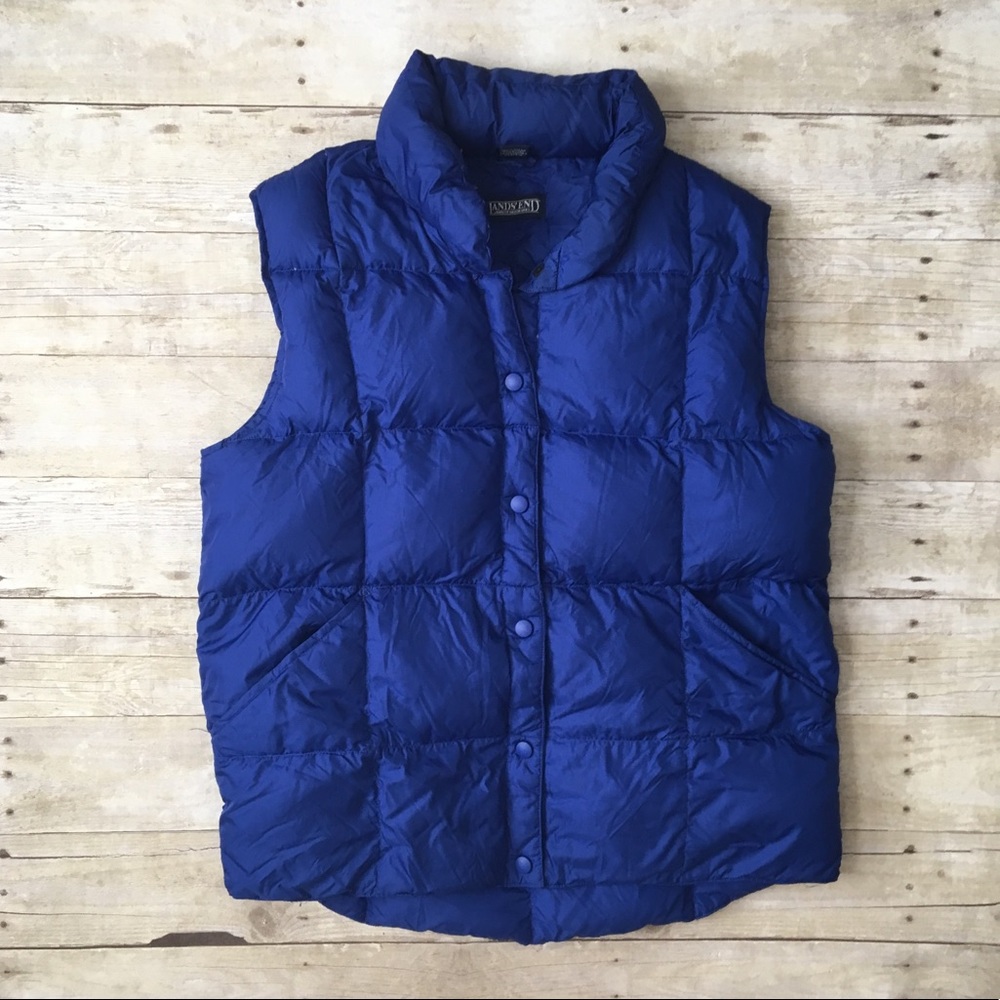 LANDS END Royal Blue Warm Puffer Vest Outerwear